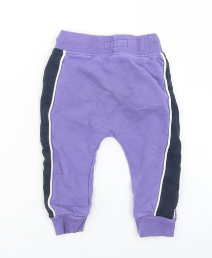 NEXT Girls Purple Colourblock Cotton Jogger Trousers Size 12-18 Months  Drawstring