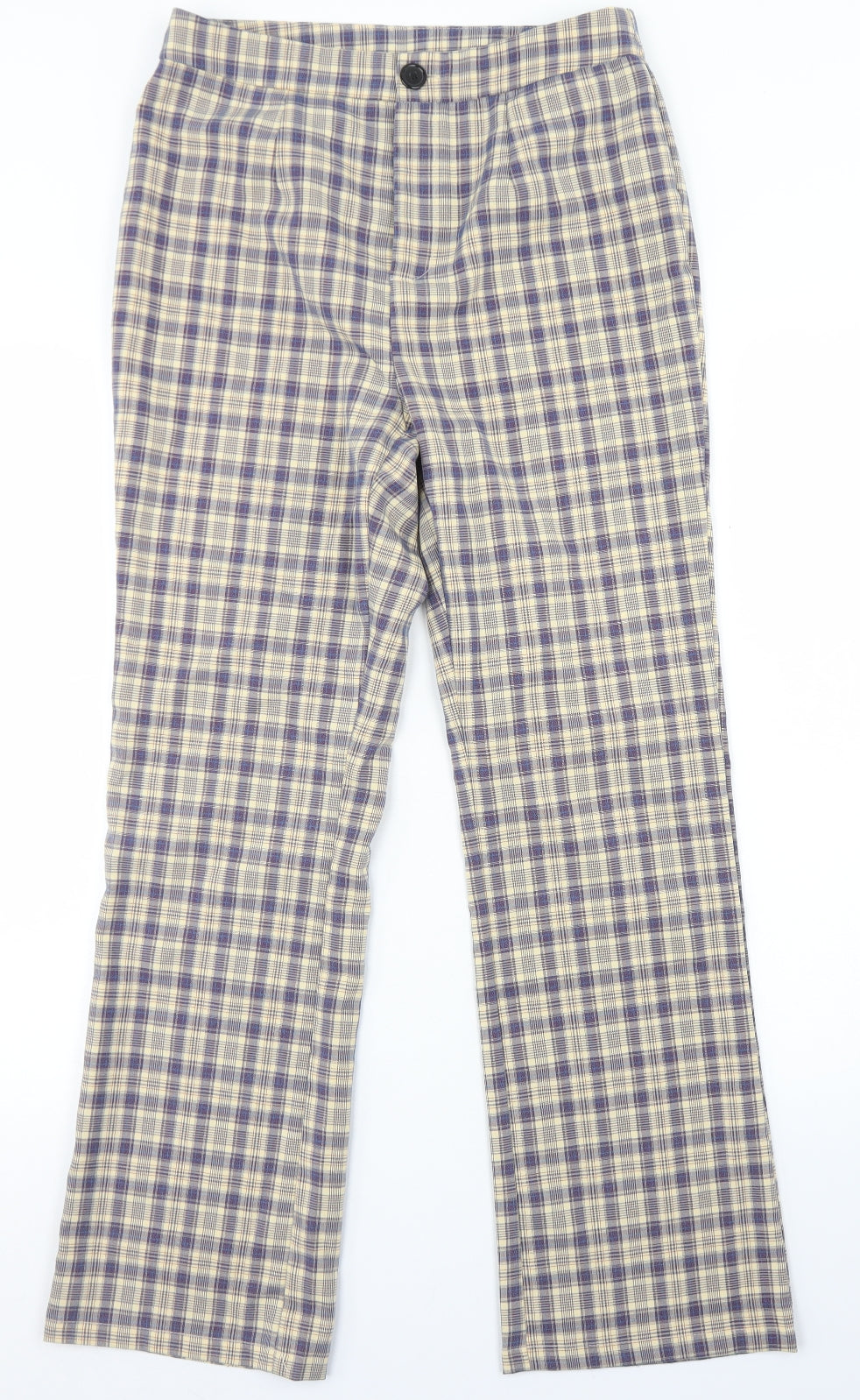 SheIn Womens Blue Plaid Polyester Dress Pants Trousers Size M L28 in Regular Button