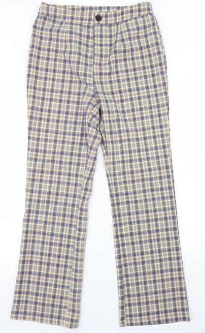 SheIn Womens Blue Plaid Polyester Dress Pants Trousers Size M L28 in Regular Button