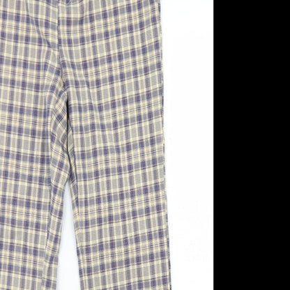 SheIn Womens Blue Plaid Polyester Dress Pants Trousers Size M L28 in Regular Button