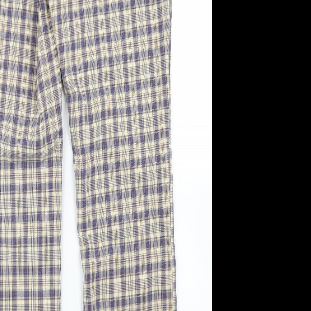 SheIn Womens Blue Plaid Polyester Dress Pants Trousers Size M L28 in Regular Button