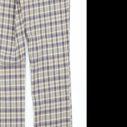 SheIn Womens Blue Plaid Polyester Dress Pants Trousers Size M L28 in Regular Button