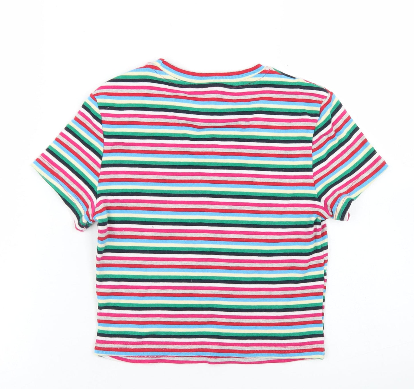 SheIn Womens Multicoloured Striped Cotton Cropped T-Shirt Size S Crew Neck