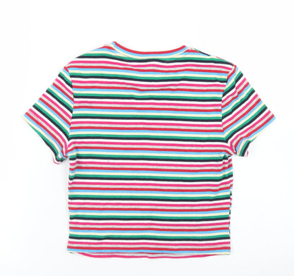 SheIn Womens Multicoloured Striped Cotton Cropped T-Shirt Size S Crew Neck
