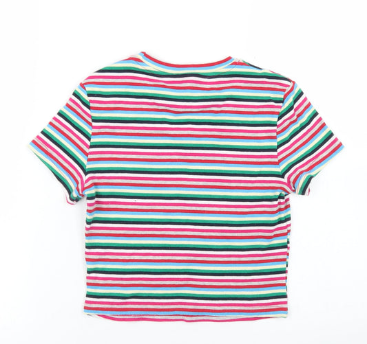 SheIn Womens Multicoloured Striped Cotton Cropped T-Shirt Size S Crew Neck