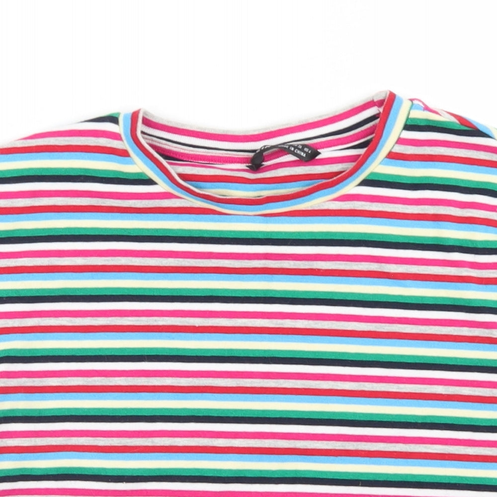 SheIn Womens Multicoloured Striped Cotton Cropped T-Shirt Size S Crew Neck