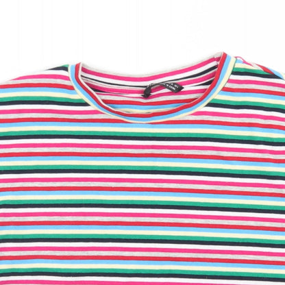 SheIn Womens Multicoloured Striped Cotton Cropped T-Shirt Size S Crew Neck