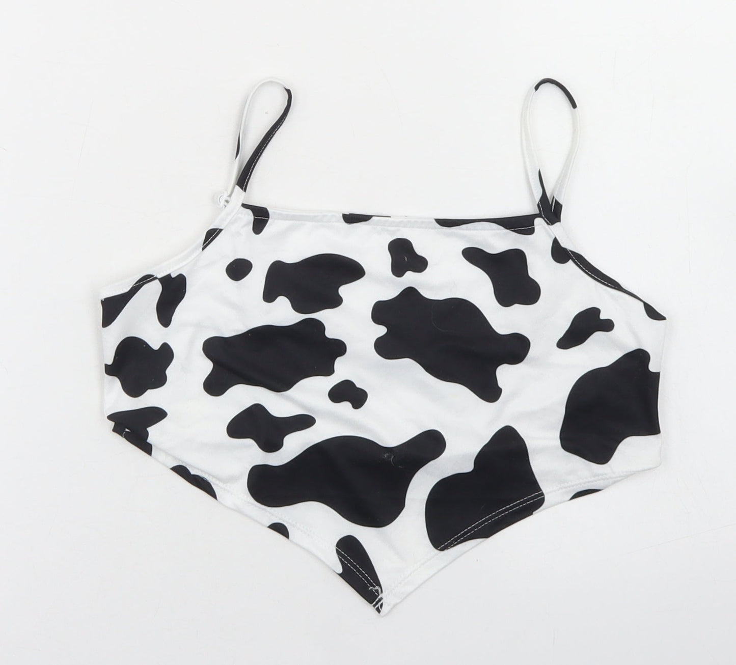 SheIn Girls White Animal Print Polyester Cropped Tank Size 11-12 Years Round Neck  - Cow Print, Bandana Top