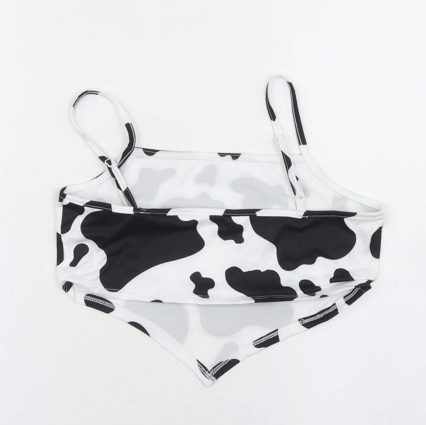 SheIn Girls White Animal Print Polyester Cropped Tank Size 11-12 Years Round Neck  - Cow Print, Bandana Top