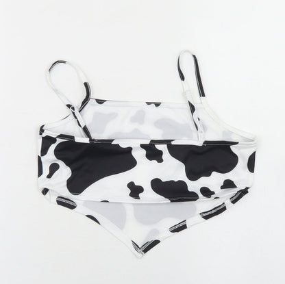SheIn Girls White Animal Print Polyester Cropped Tank Size 11-12 Years Round Neck  - Cow Print, Bandana Top