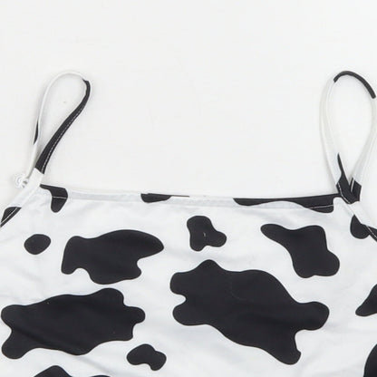 SheIn Girls White Animal Print Polyester Cropped Tank Size 11-12 Years Round Neck  - Cow Print, Bandana Top