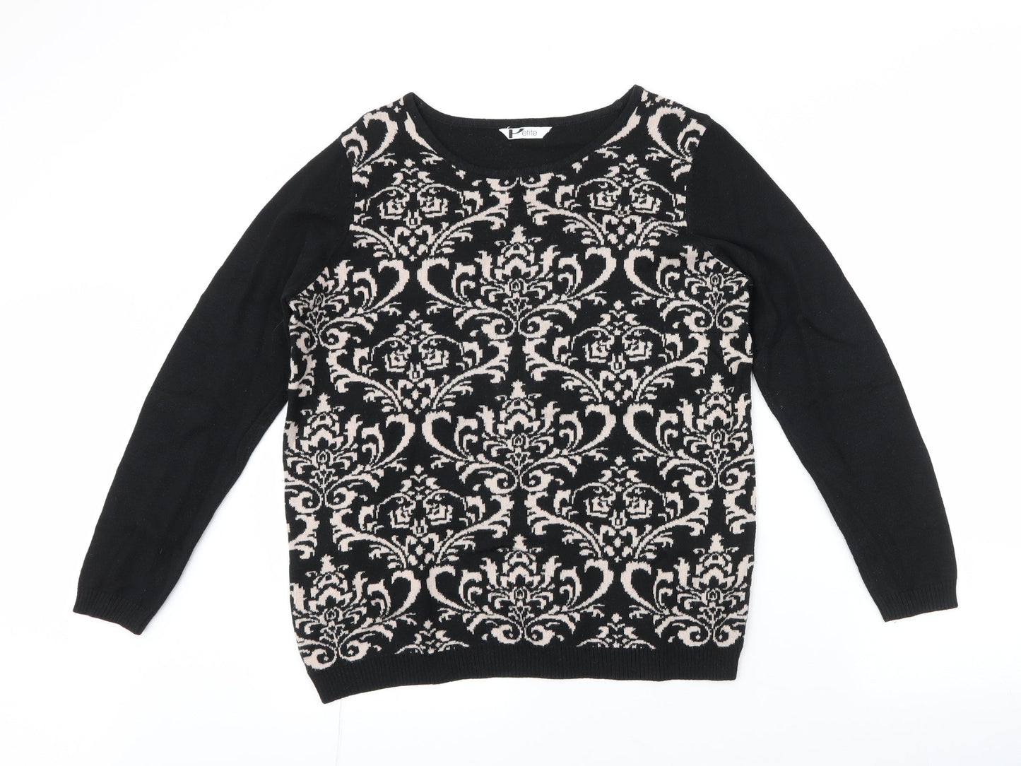 BHS Womens Black Round Neck Paisley Acrylic Pullover Jumper Size 14