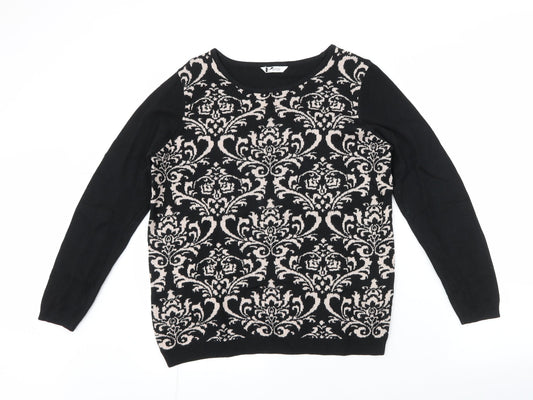 BHS Womens Black Round Neck Paisley Acrylic Pullover Jumper Size 14