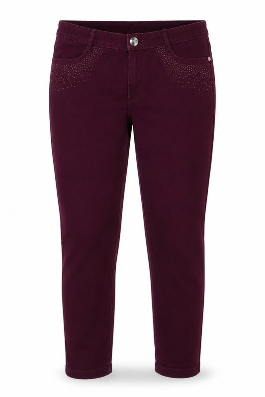 Front view of Per Una women’s purple polyester skinny jeans, size UK 32, in, 22.5-inch leg regular zip - short leg length