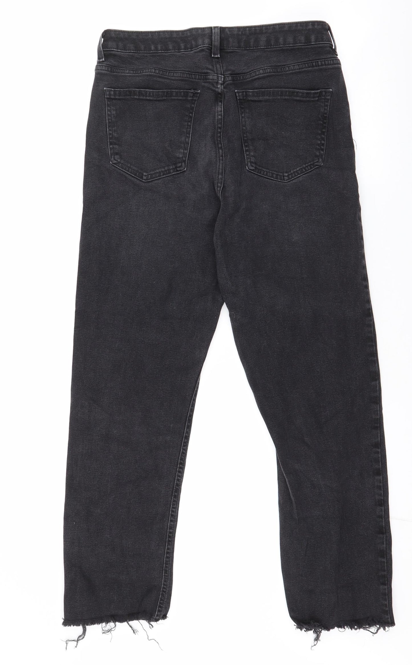 Denim & Co. Womens Black  Cotton Straight Jeans Size 12 L25 in Regular Zip - distressed ankle