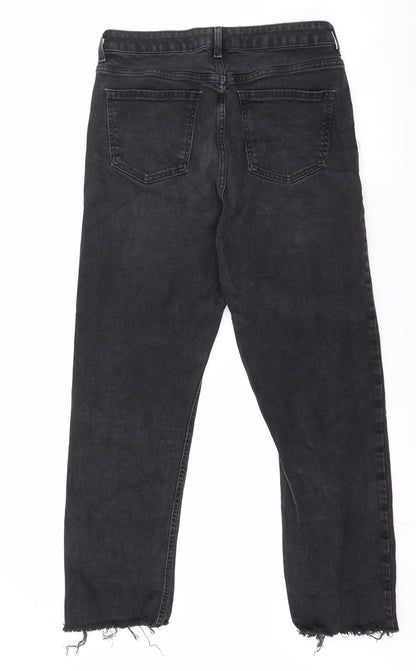 Denim & Co. Womens Black  Cotton Straight Jeans Size 12 L25 in Regular Zip - distressed ankle