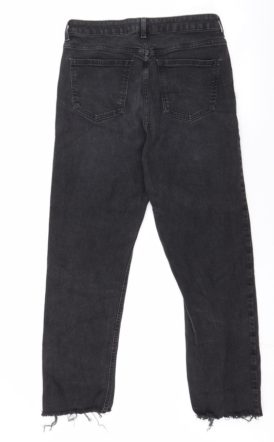 Denim & Co. Womens Black  Cotton Straight Jeans Size 12 L25 in Regular Zip - distressed ankle