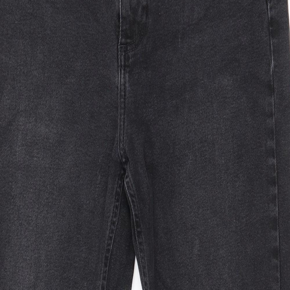 Denim & Co. Womens Black  Cotton Straight Jeans Size 12 L25 in Regular Zip - distressed ankle
