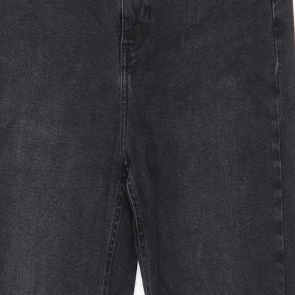 Denim & Co. Womens Black  Cotton Straight Jeans Size 12 L25 in Regular Zip - distressed ankle