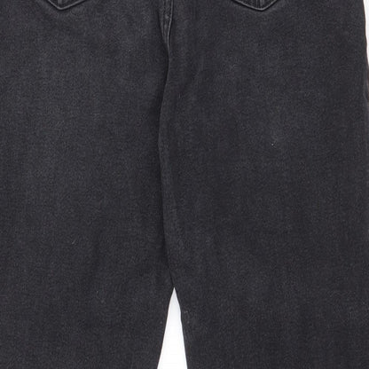 Denim & Co. Womens Black  Cotton Straight Jeans Size 12 L25 in Regular Zip - distressed ankle