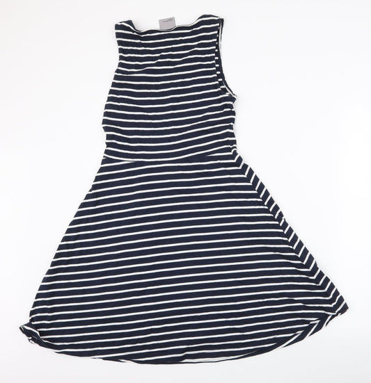 Vera Moda Womens Blue Striped Polyester Skater Dress  Size S  Round Neck Pullover