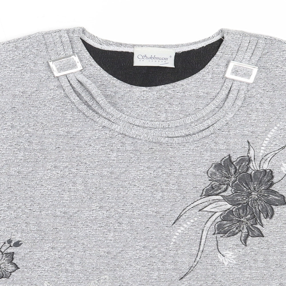 Sukhmani Womens Grey  Polyester Basic Blouse Size L Round Neck
