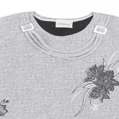 Sukhmani Womens Grey  Polyester Basic Blouse Size L Round Neck