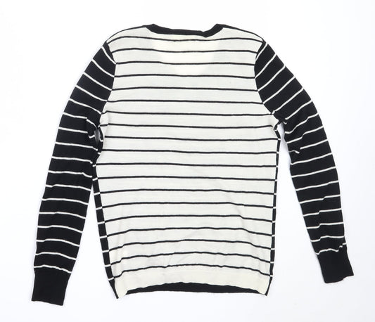 Linea Womens Black Round Neck Striped Wool Pullover Jumper Size S