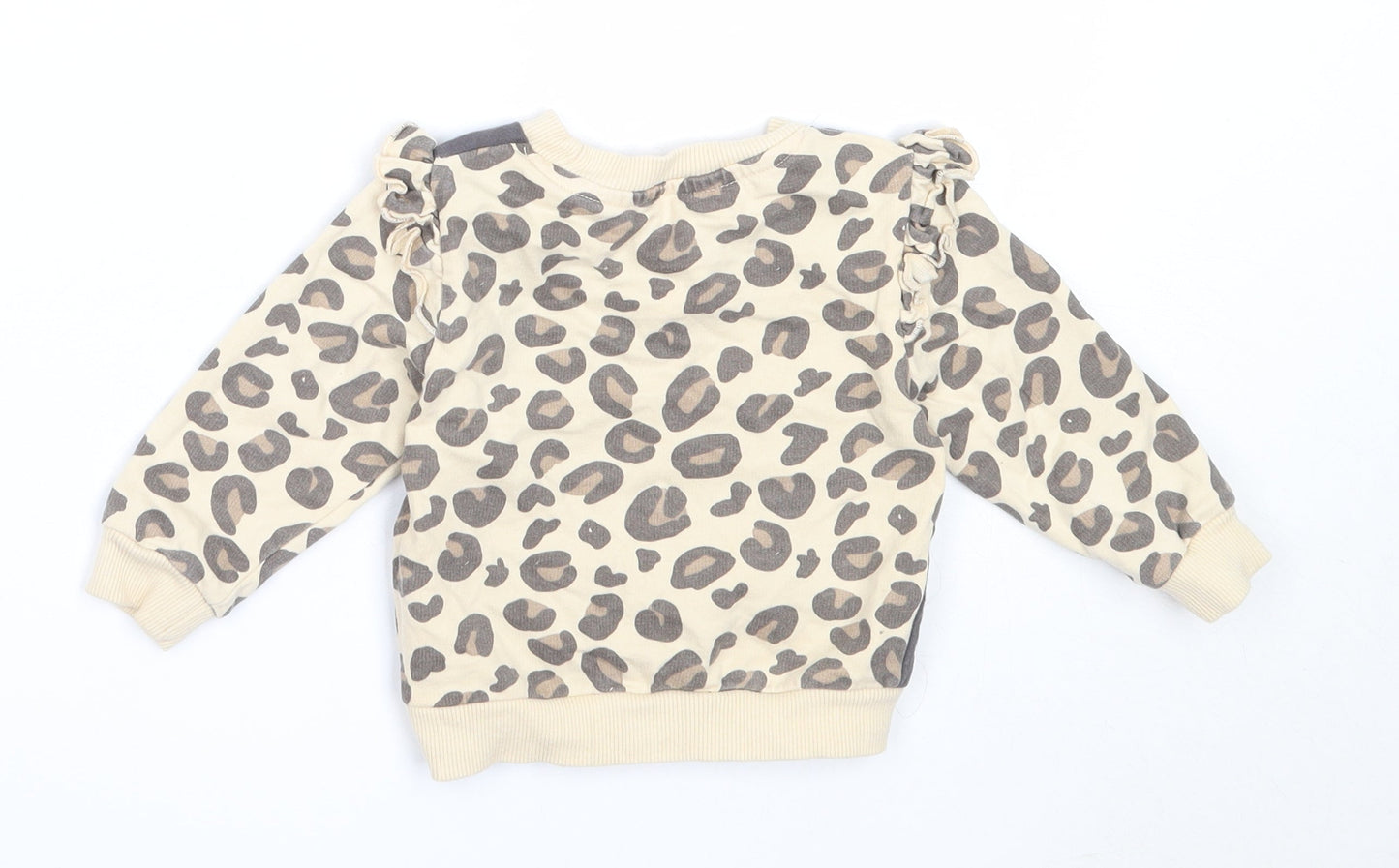Studio Girls Beige Animal Print Cotton Pullover Jumper Size 3-6 Months