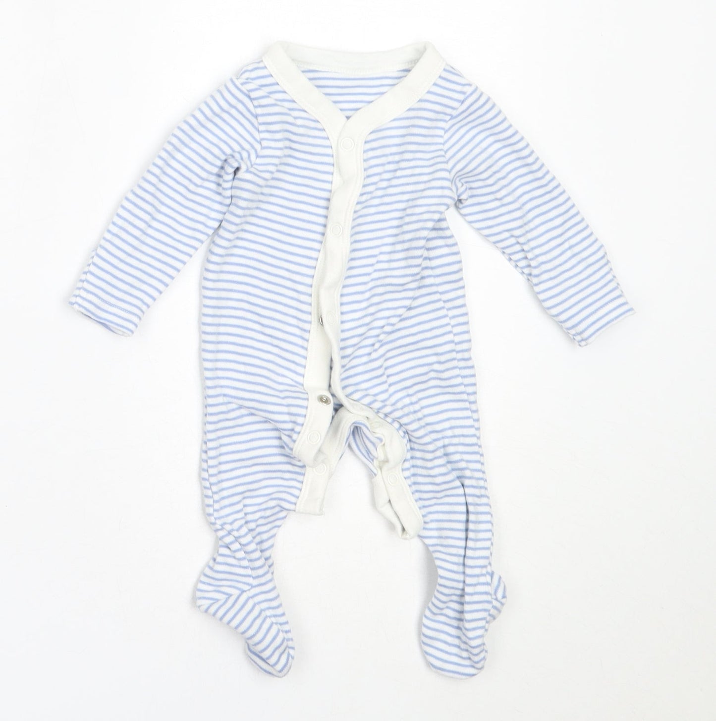 Marks and Spencer Boys Blue Striped Cotton Babygrow One-Piece Size Newborn
