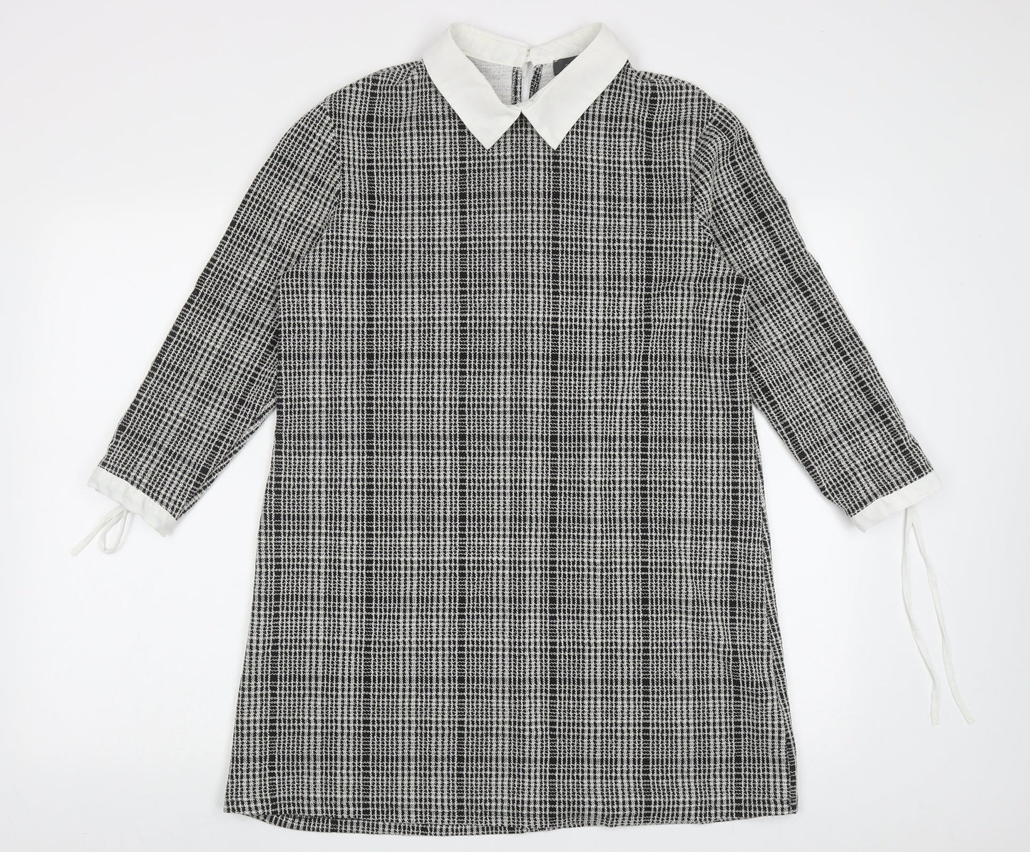 Primark Womens Black Check Polyester A-Line  Size 14  Collared Button