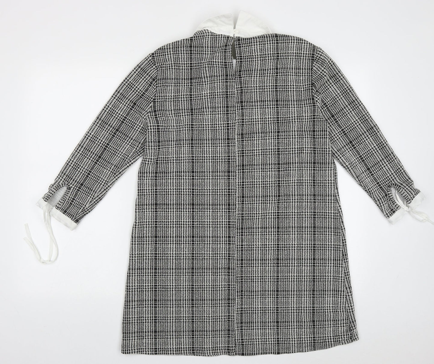 Primark Womens Black Check Polyester A-Line  Size 14  Collared Button
