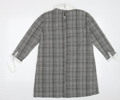 Primark Womens Black Check Polyester A-Line  Size 14  Collared Button