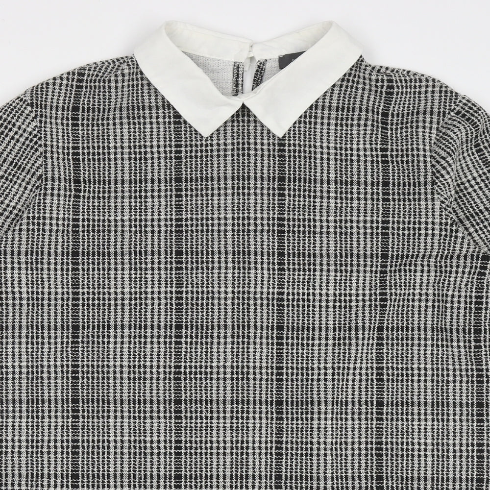 Primark Womens Black Check Polyester A-Line  Size 14  Collared Button