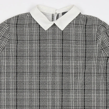 Primark Womens Black Check Polyester A-Line  Size 14  Collared Button