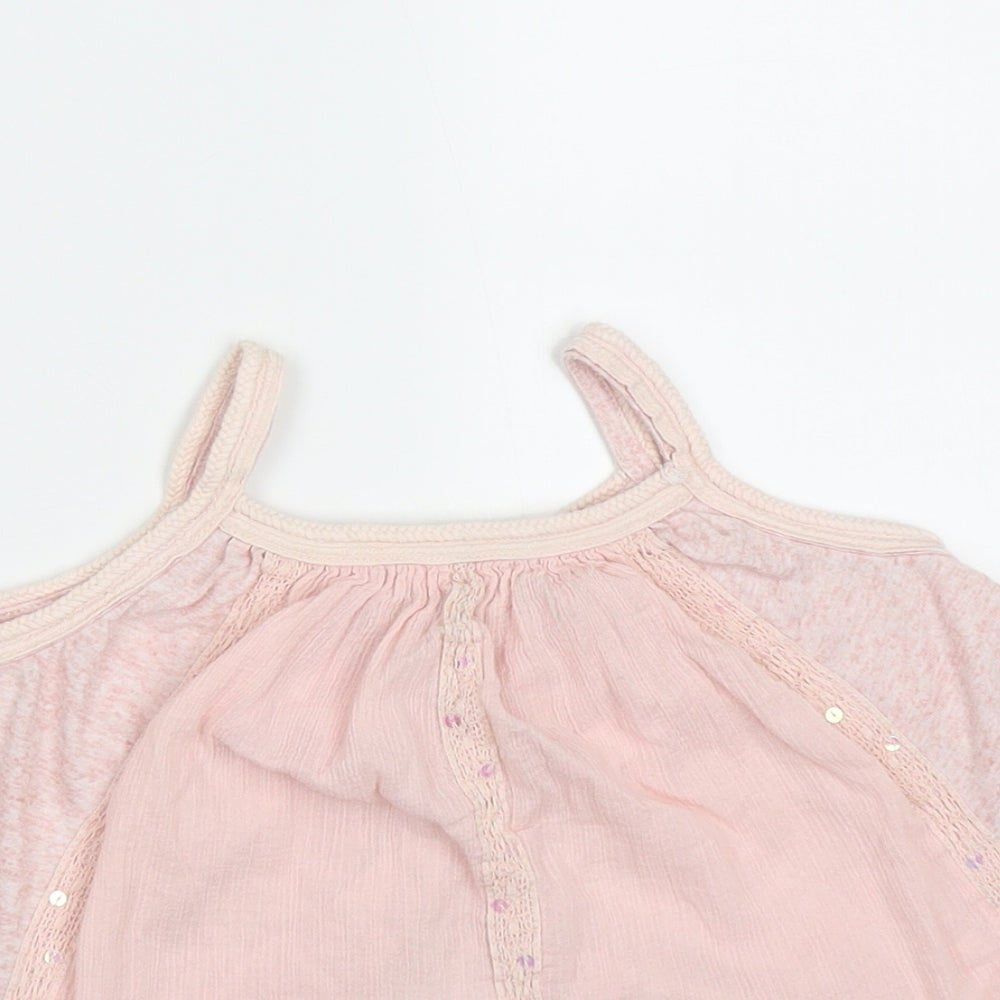 NEXT Girls Pink Geometric Polyester Basic Tank Size 3 Years Square Neck Pullover - Sequin detail