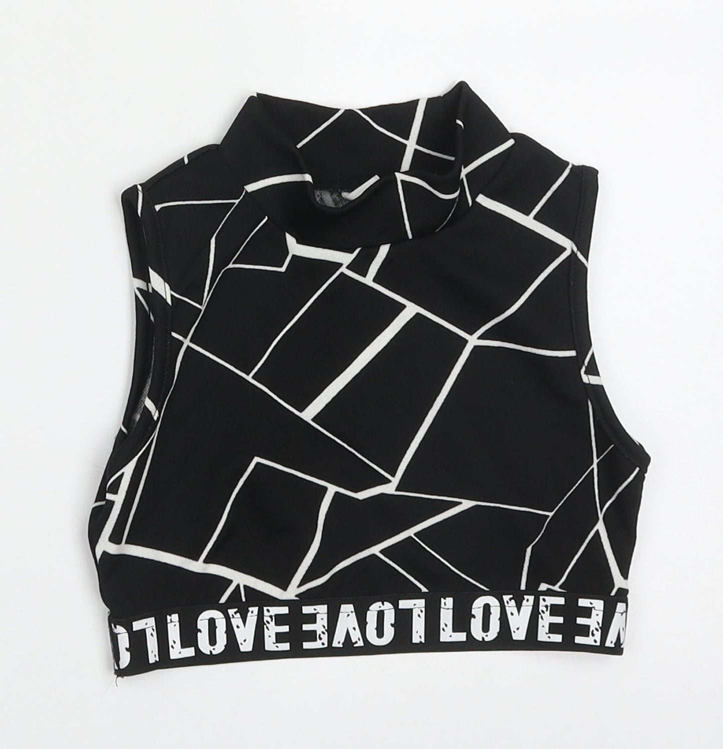 SheIn Girls Black Geometric Polyester Cropped Tank Size 8 Years High Neck Pullover - love