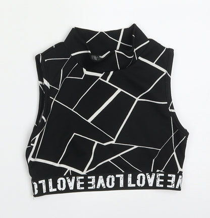SheIn Girls Black Geometric Polyester Cropped Tank Size 8 Years High Neck Pullover - love