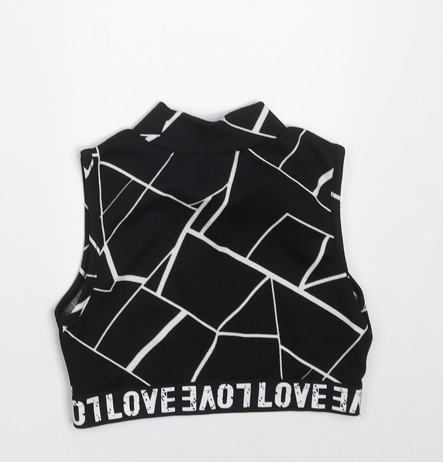 SheIn Girls Black Geometric Polyester Cropped Tank Size 8 Years High Neck Pullover - love