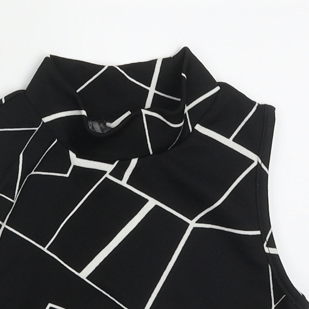 SheIn Girls Black Geometric Polyester Cropped Tank Size 8 Years High Neck Pullover - love