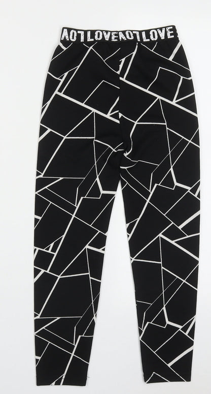 SheIn Girls Black Geometric Polyester Capri Trousers Size 8 Years  Regular Pullover - Love