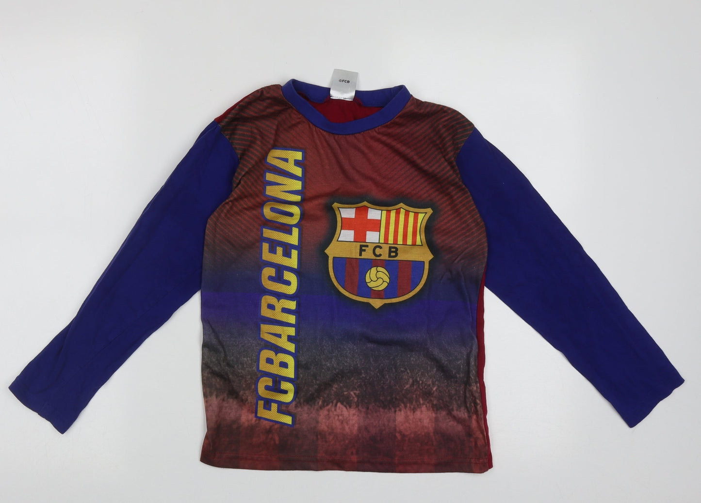 Preworn Boys Blue Geometric Polyester Basic Casual Size 9-10 Years Crew Neck Pullover - Barcelona Football Club