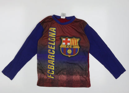 Preworn Boys Blue Geometric Polyester Basic Casual Size 9-10 Years Crew Neck Pullover - Barcelona Football Club