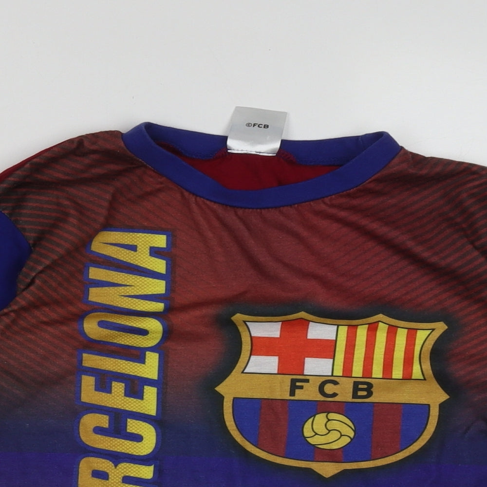 Preworn Boys Blue Geometric Polyester Basic Casual Size 9-10 Years Crew Neck Pullover - Barcelona Football Club