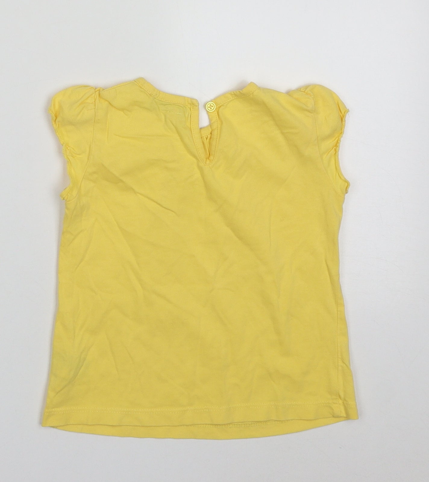 Marks and Spencer Girls Yellow  Cotton Basic T-Shirt Size 2-3 Years Crew Neck Pullover
