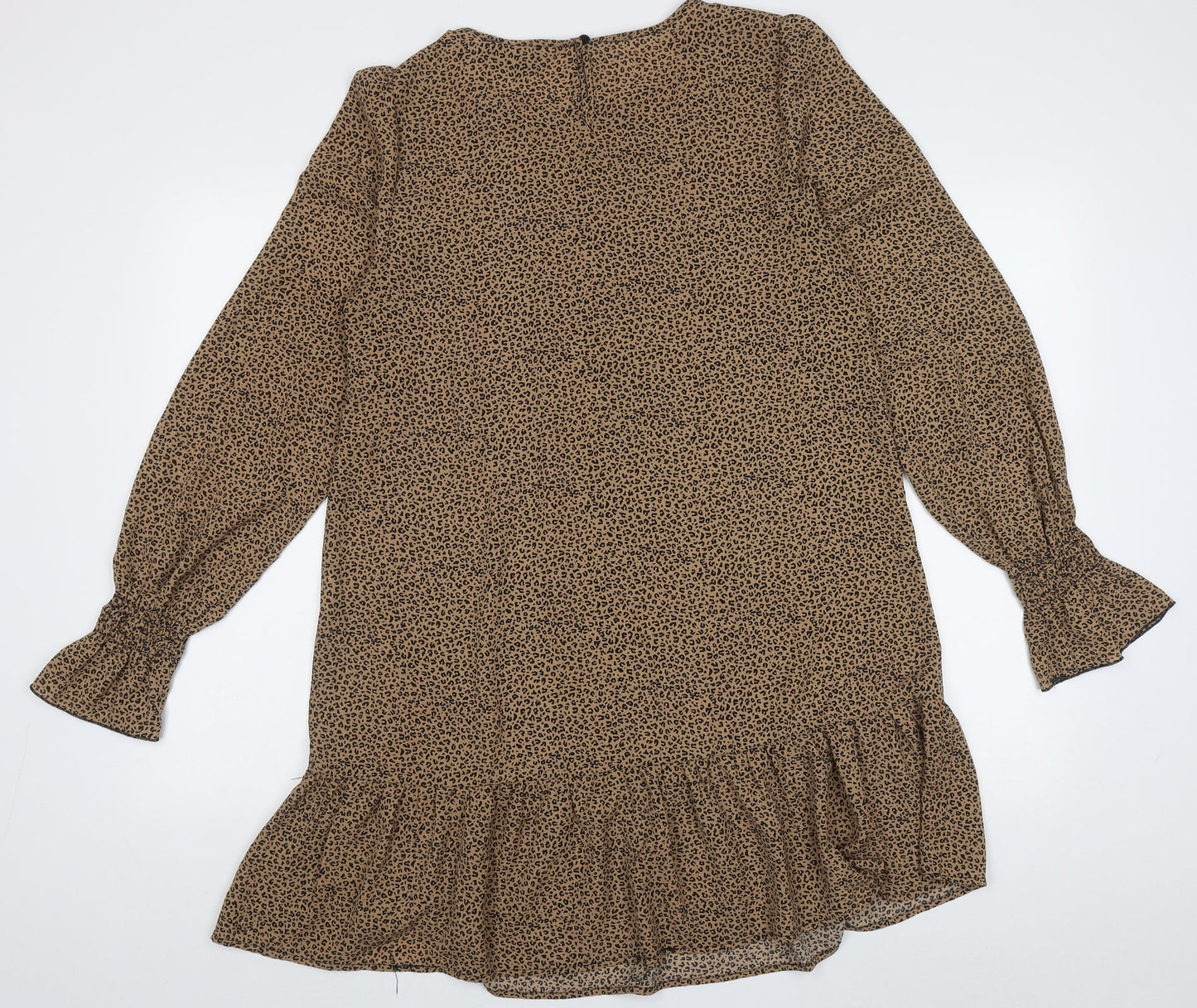 AX Paris Womens Brown Animal Print Polyester A-Line  Size 10  Crew Neck Button