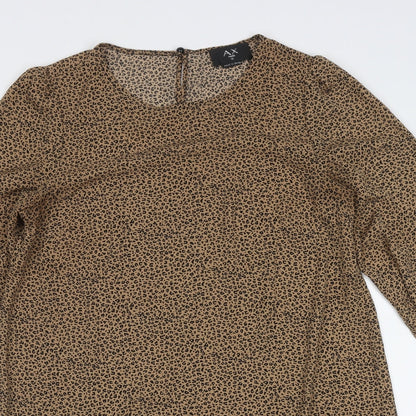 AX Paris Womens Brown Animal Print Polyester A-Line  Size 10  Crew Neck Button