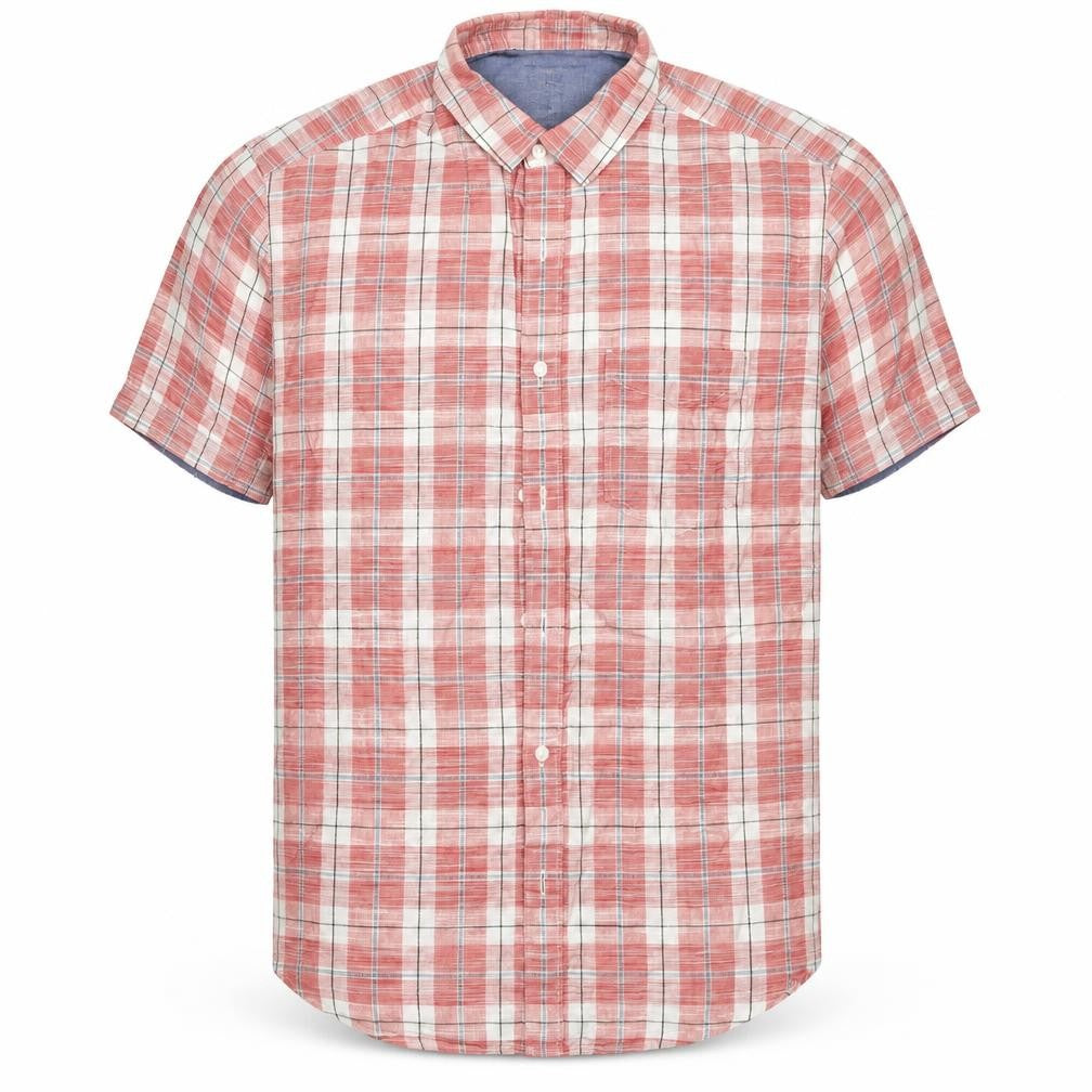 Marks and Spencer Mens Red Check Cotton  Button-Up Size M Collared Button