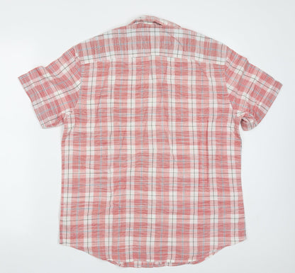 Marks and Spencer Mens Red Check Cotton  Button-Up Size M Collared Button