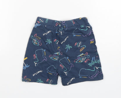 Primark Boys Blue Animal Print Cotton Sweatpants Trousers Size 12-18 Months   - Shorts